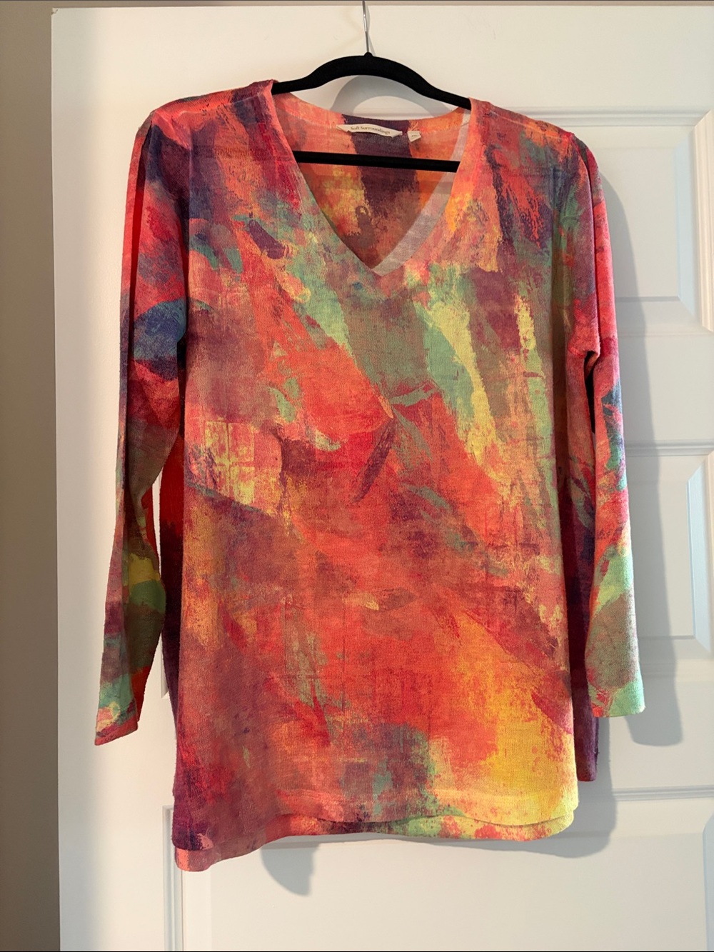 Soft Surroundings Multicolor Abstract V-Neck Long Sleeve Top
